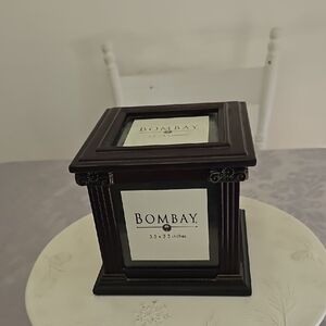 The Bombay Company Wood Keepsake  Box 5 Side Photo Frame Glass Display Y2K